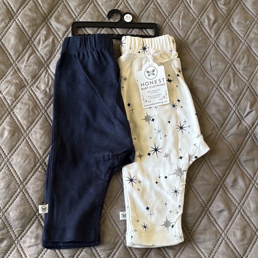 NWT Honest Baby Organic Cotton 2 Pack Harem Pants 0-3 Months Navy Twinkle Star - Picture 2 of 11